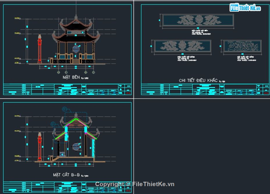 bản vẽ miếu thờ,kiến trúc nhà thờ,bản vẽ autocad miếu thờ,CAD Miếu Thờ 2 mái